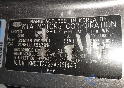 2010 Kia Soul z USA, uszkodzony, nr VIN KNDJT2A27A7161445